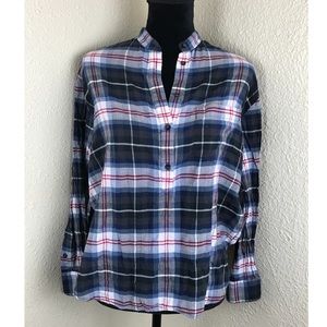 Madewell Plaid Button Up Popover Henley Top S
